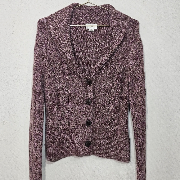 Ann Taylor Marled Purple Button-Up Cardigan - Picture 16 of 16